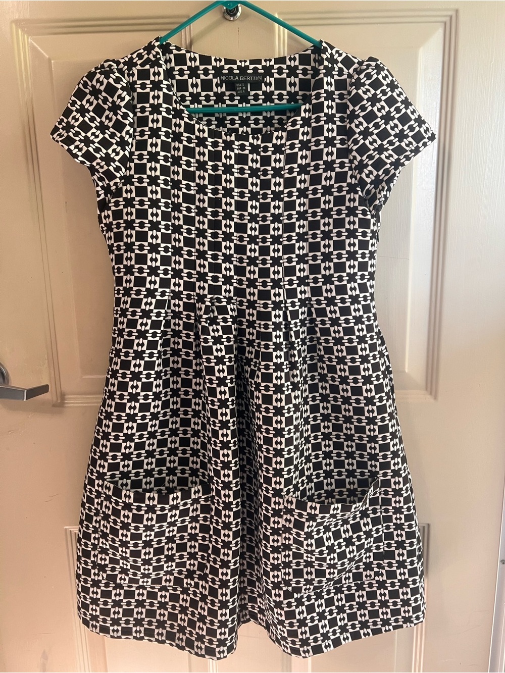 Nicola Berti Black & White Geometric Dress
